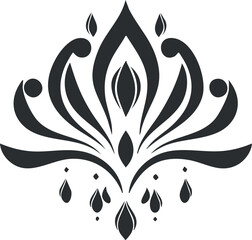 Elegant black abstract floral ornament design with symmetrical decorative curves and shapes