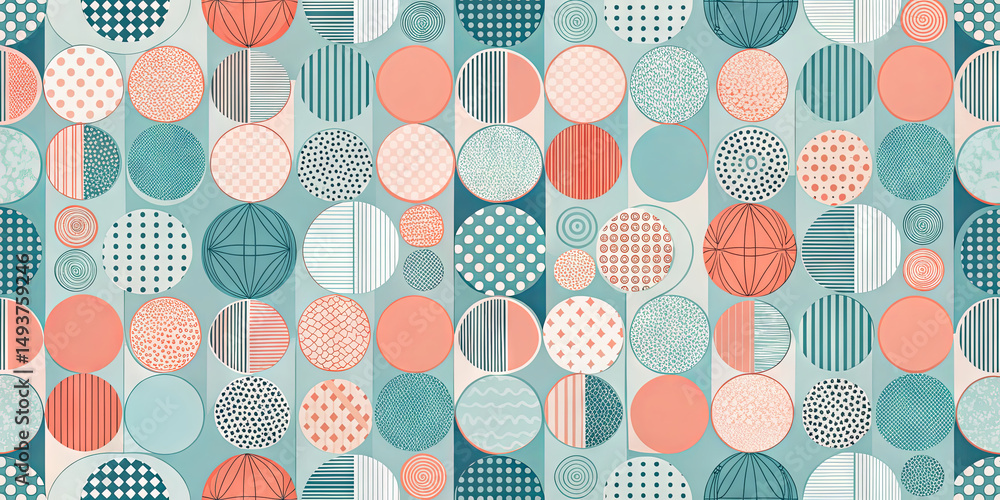 Poster a vibrant pattern showcases circles filled with diverse textures and colors, creating a lively visua