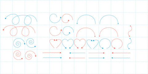 school notebook in a box with drawn icons. Insoles and pointers drawn in a school notebook. Hand-drawn icons