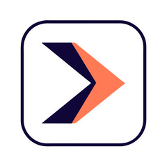 Abstract forward arrow in coral and navy on rounded square