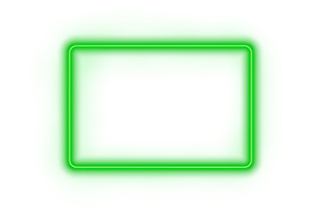 Fototapeta premium Neon glow frame green rectangle on transparent background with illuminated border and empty dark center