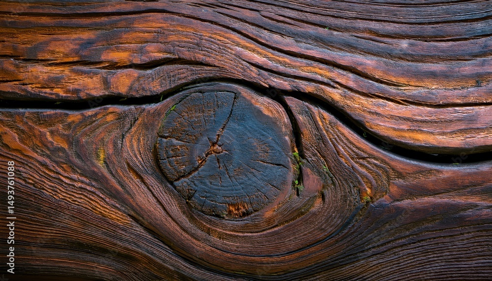Aufkleber weathered wood knot texture with rich brown and blue grain patterns for abstract background, web des