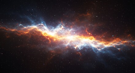 Fototapeta premium A mesmerizing digital representation of a nebula in space, with glowing stars, cosmic clouds, and colorful light waves. The scene should evoke the vastness of space and the beauty of the unknown