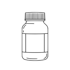 Fototapeta premium Glass bottle with blank label in outline style for packaging design, contour icon, thin line 