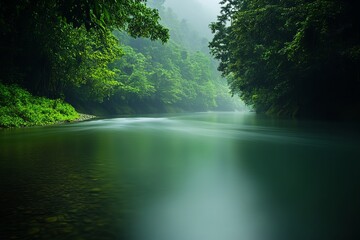 Aerial View of a Winding River Through a Green Forest