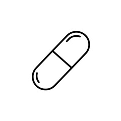 Simple outline of a medication capsule in thin line design, contour icon