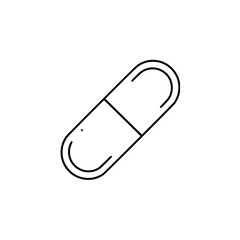 Capsule icon in thin line design representing a medication symbol  