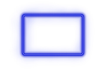 Neon glow frame blue rectangle on transparent background with illuminated border and empty dark center