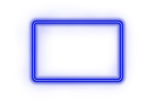 Neon glow frame blue rectangle on transparent background with illuminated border and empty dark center