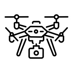 A linear icon showing a modern flying drone