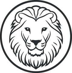 Black and white illustration of a lion head enclosed in a circle symbolizing strength and wildlife