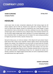 Letterhead template. Cover letter, corporate mail,  newsletter. Business template, A4 format ready to print. Midnight blue banner with abstract pattern