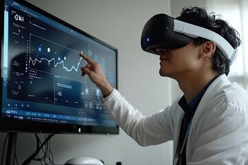 Person using VR headset and computer