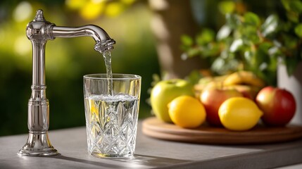 Sparkling water flows hydrating a healthy lifestyle scene