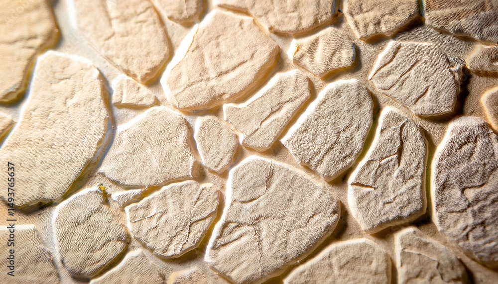 Poster textured faux stone wall surface in warm beige tones with realistic shadows and crevices for backgro