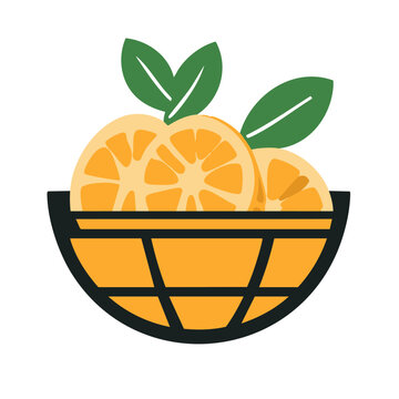 recommend clip art: Minimal healthy fruit basket vector orange silhouette green accent nutrition and healthy eating design