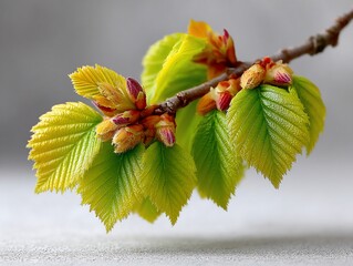 Springtime beech branch Tender leaves emerge