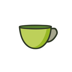 Green tea cup shown a white flat bold silhouette vector with green accents illustrating healthy beverage choices and wellness lifestyle in minimal vector art