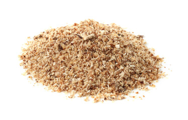 Pile of nutmeg powder isolated on white
