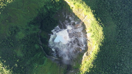 Panoramic view of Mount Mahawu volcano crater, with Mount Lokon in background, near Tomohon, North Sulawesi