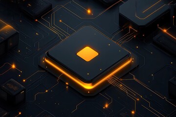 Futuristic circuit board with glowing component