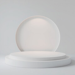 Minimalist 3d rendered stage for product display with empty circular display platform