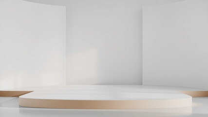 Minimalist 3d rendered stage or product display platform with warm soft lighting