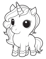 Adorable Cartoon Unicorn – Cute Line Art for Kids Coloring Page