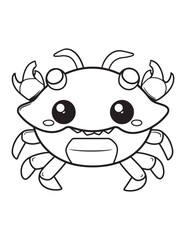 Smiling Crab with Big Eyes – Cute Ocean Animal Line Art for Children’s Coloring Page
