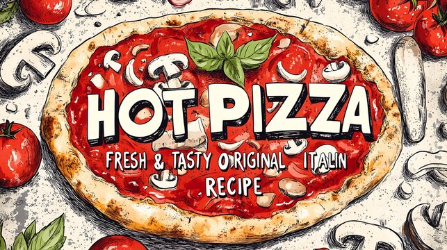 Deliciously illustrated hot pizza recipe.