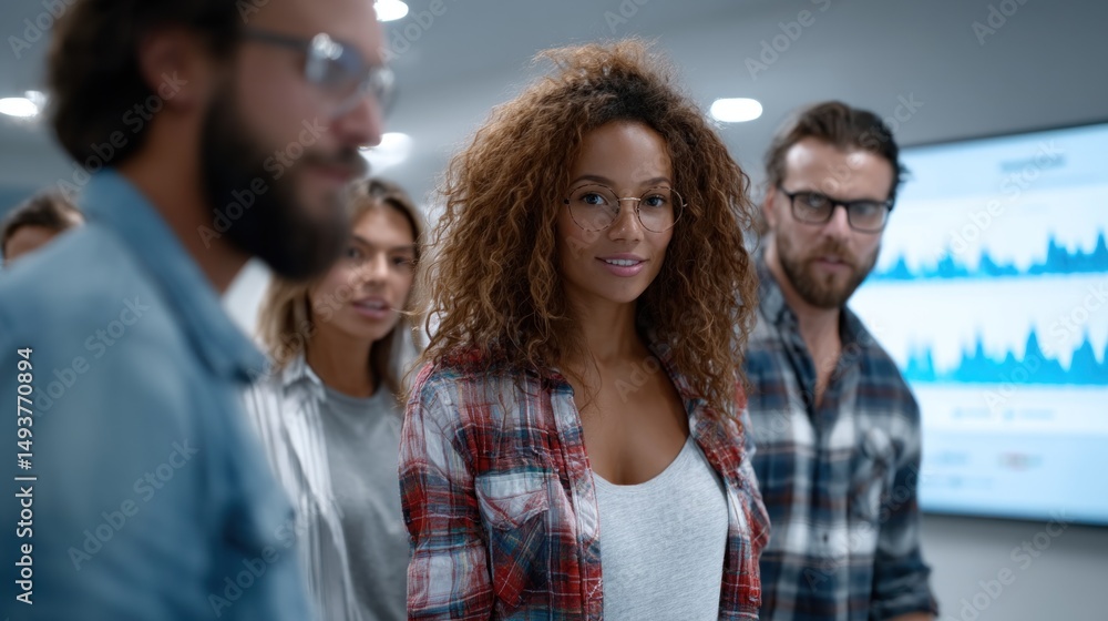 Aufkleber diverse group of professionals engages in a brainstorming session in a sleek office. they analyze da