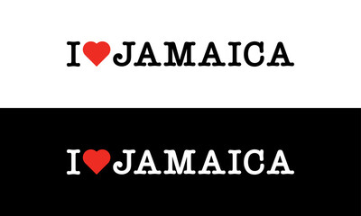 I Love Jamaica Vector – Black White Lettering with Red Heart Lettering Typography Design