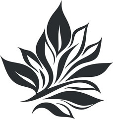 Black silhouette of stylized leaves arranged in a decorative botanical design