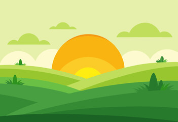 Obraz premium landscape with green grass and blue sky vector
