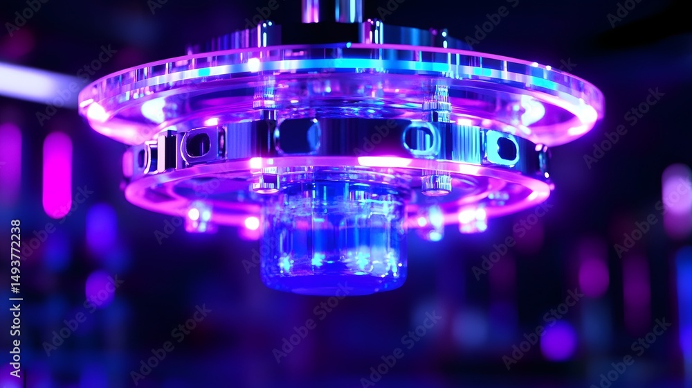Aufkleber floating quantum computer core with blue and violet lights