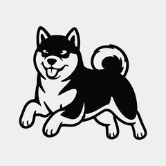 Playful shiba inu dog black and white illustration