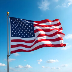 Obraz premium American flag waving in a blue sky