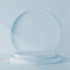 Minimalist empty podium with circle backdrop for product presentation and display in a studio