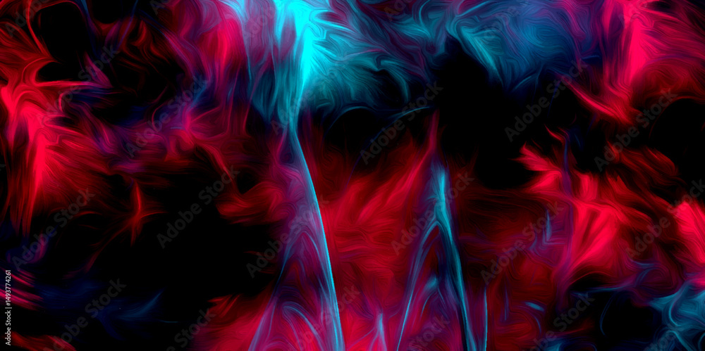 Poster neon fractal art layered patterns with striking effects design background. abstract blue and red fir