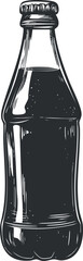 Black and white vintage style illustration of a capped glass bottle filled with liquid beverage