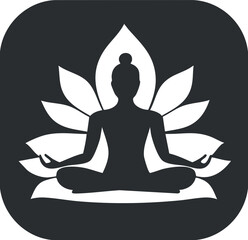 Silhouette of a person meditating in lotus pose with lotus flower background symbolizing spirituality and calm