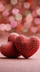 Obraz premium Decorative Glitter Hearts Arranged on a Soft Surface for a Festive Celebration or Romantic Occasion