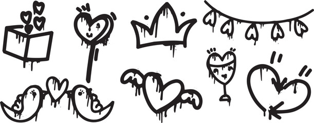 Hand drawn love proposal set line art vector