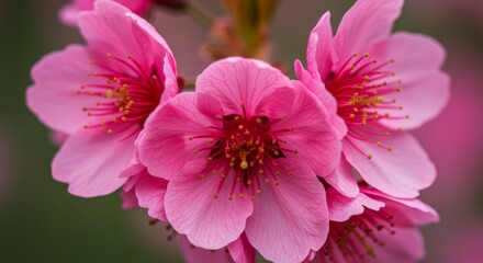 Delicate Pink Blossom Bouquet - A cluster of vibrant pink blossoms, symbolizing spring, renewal, beauty, serenity, and fleeting moments. The soft petals and delicate stamens create a peaceful