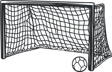Illustration of a soccer goal with a ball positioned near the net, representing the sport game