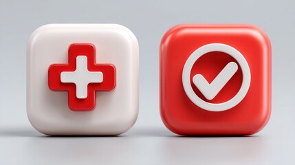 Obraz premium 3D rendering of red cancelcheck icon Negative symbol on button with reject or decline option background