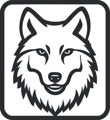 Fototapeta premium Black and white wolf head outline icon representing wild animal nature and strength
