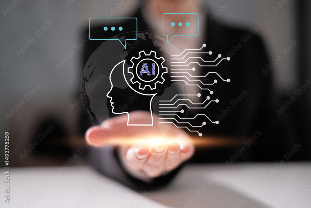 Poster artificial intelligence chatbot communication innovation client business service message technology 