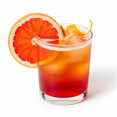 Grapefruit Cold Brew Twist with amber and red gradients, citrus curl detail, and full grapefruit slice styled neatly on solid white background