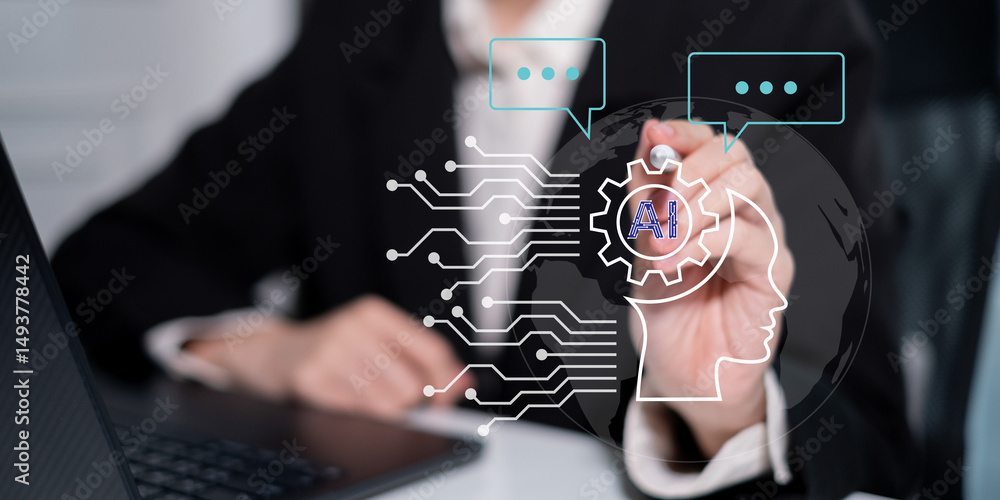 Aufkleber artificial intelligence chatbot communication innovation client business service message technology 